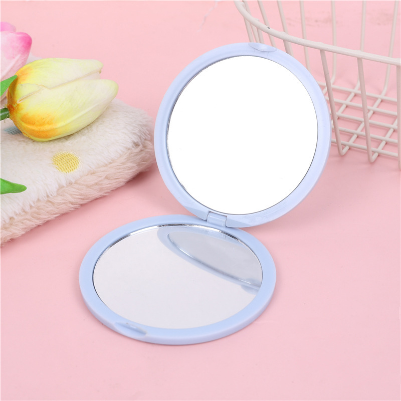 Mini plastic handheld round mirror, mini makeup mirror, logo printing available, customizable.