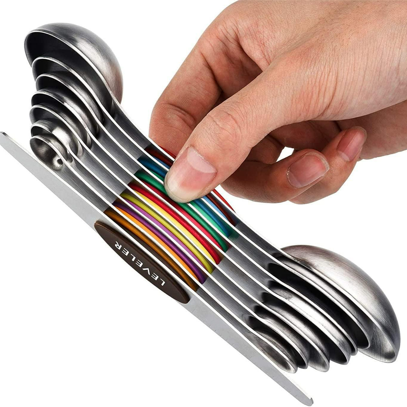 New cross-border magnetic overlapping 430 stainless steel double-head measuring spoon one-piece set with scale multi-functional measuring spoon