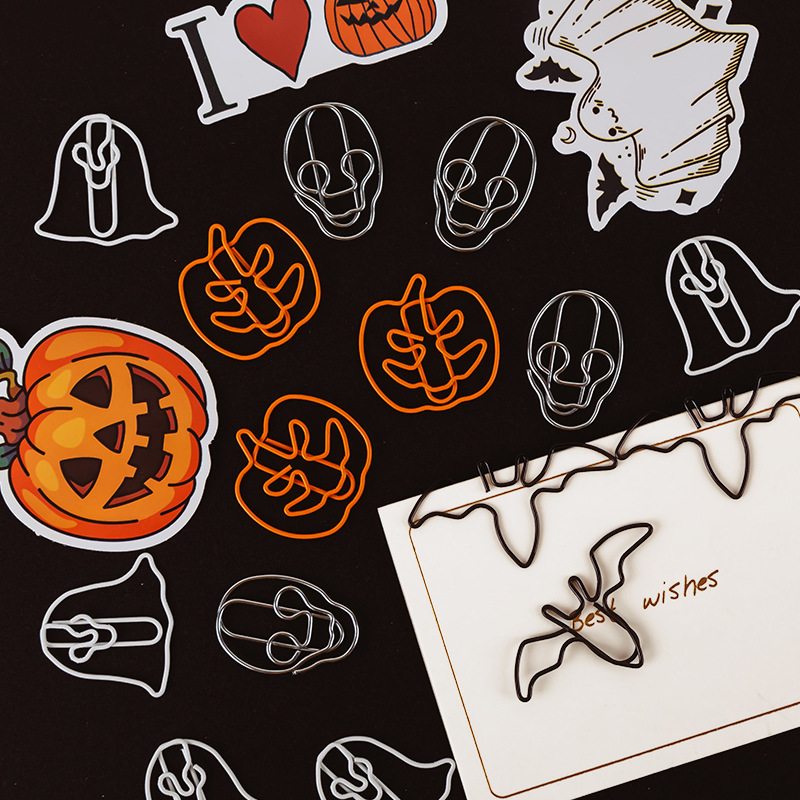Factory direct stock of Halloween ghost paperclips, office metal irregular-shaped paper clips, cartoon stationery bookmarks and clips wholesale.