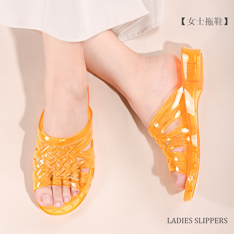 2024 Crystal Strappy Sandals for Women, Thick Wedge Heel, Odor-Resistant, Transparent Plastic Outdoor Sandals for Mothers and Seniors
