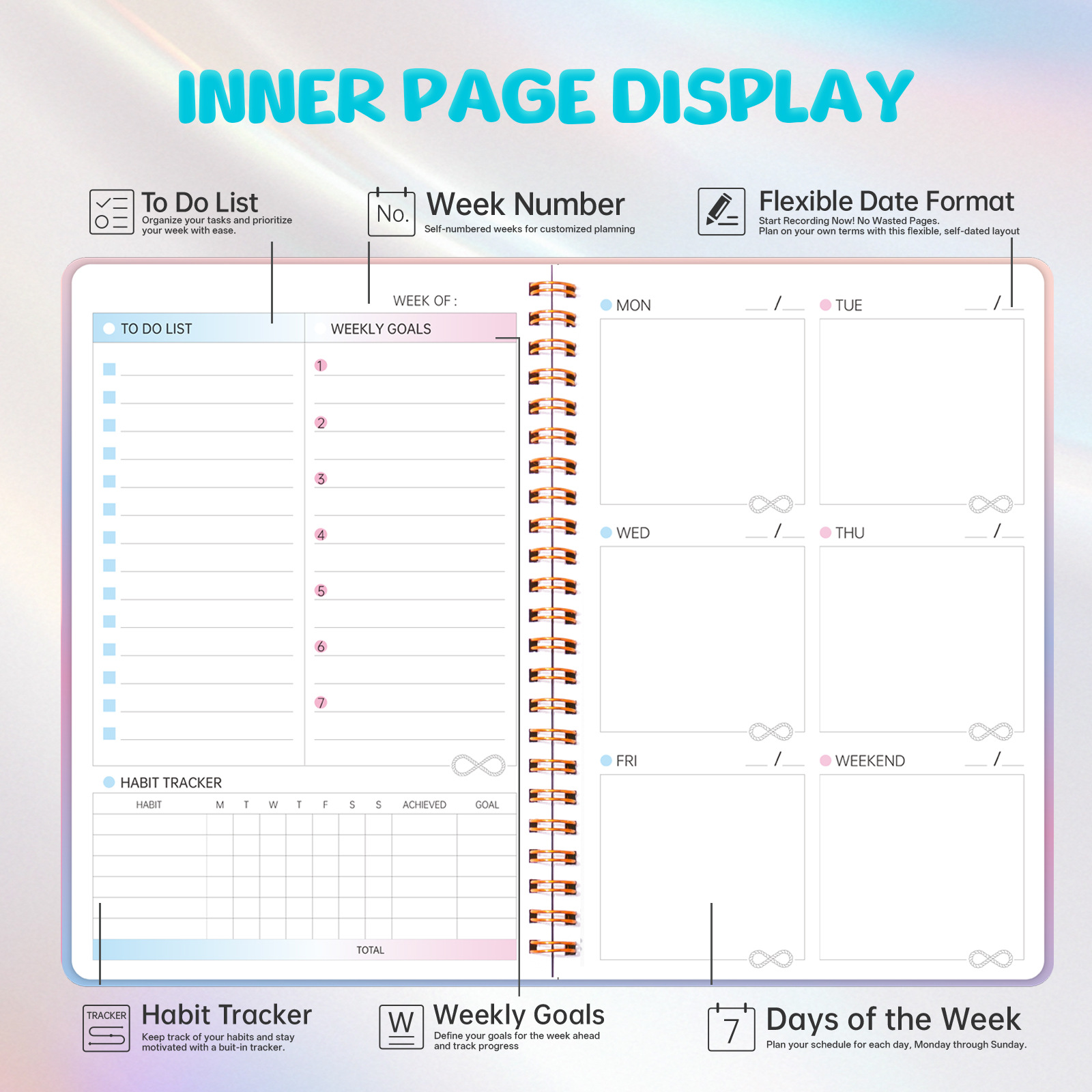 Cross-border spot trading notebook, weekly planner, notepad, English self-filling calendar