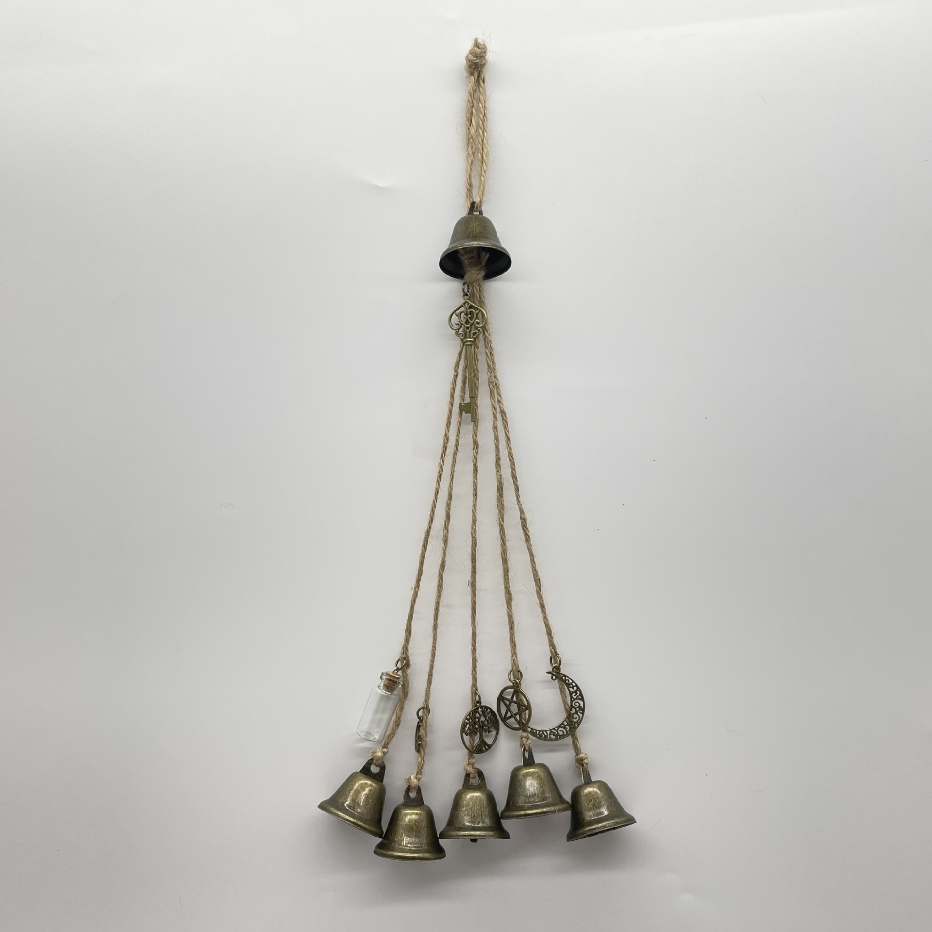 Cross-border hemp rope witch wind chime door handle hanging rattan ring bell witch bell Christmas decoration garden hanging