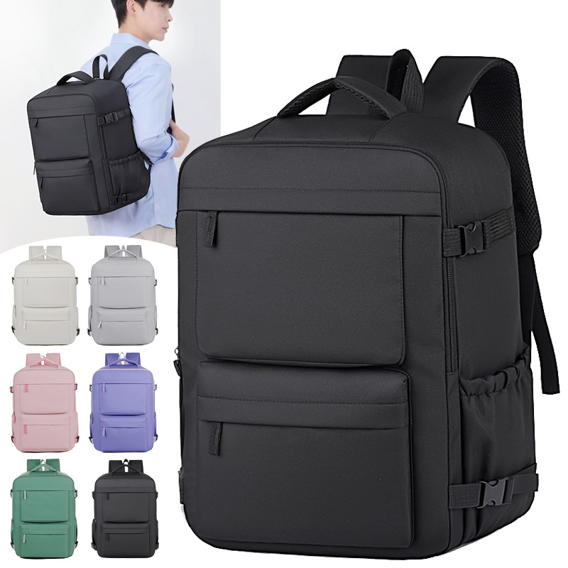 New cross-border outdoor backpack for men and women, large capacity, solid color, suitable for business, commuting, and travel. Includes shoe compartment.