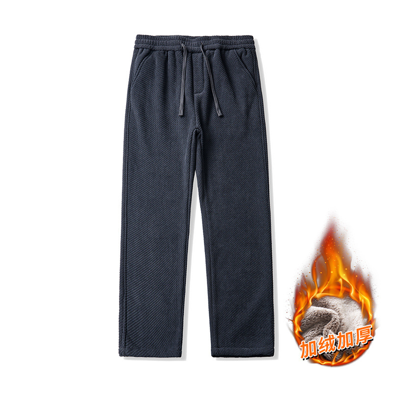 The new autumn and winter twill knitted casual pants have a good drape, are crisp and slimming. They are trendy straight-leg pants with added fleece and thickened quality men's pants