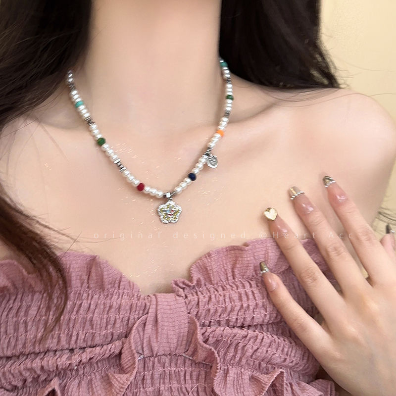 2025 New Colorful Beaded Star Necklace for Women, Niche Design, Trendy Collarbone Chain, Dopamine Sweet and Cool Hot Girl Style