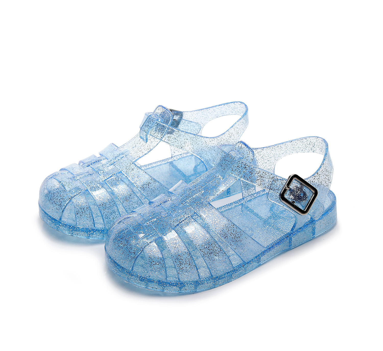 New cross-border children's sandals, girls' soft-soled closed-toe Roman sandals, sequined jelly princess baby beach shoes, summer