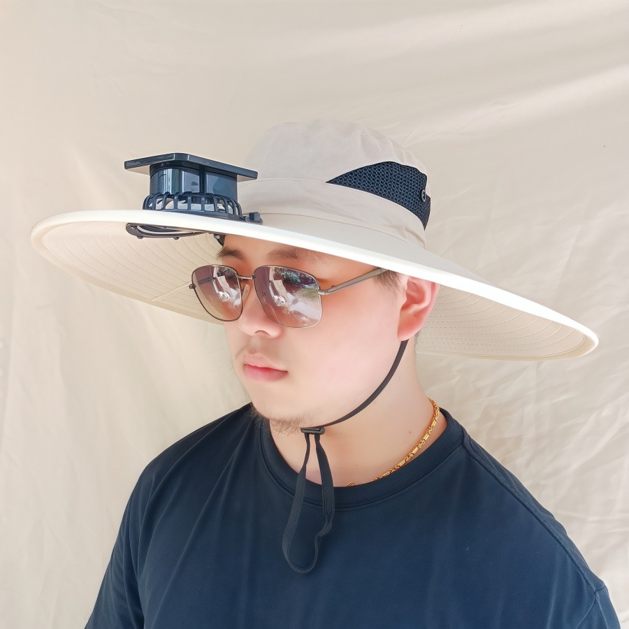 800mAh Solar Fan Hat, Summer Charging Outdoor Sunshade Hat, Sun Protection Hat, Wide-brimmed Fisherman Hat