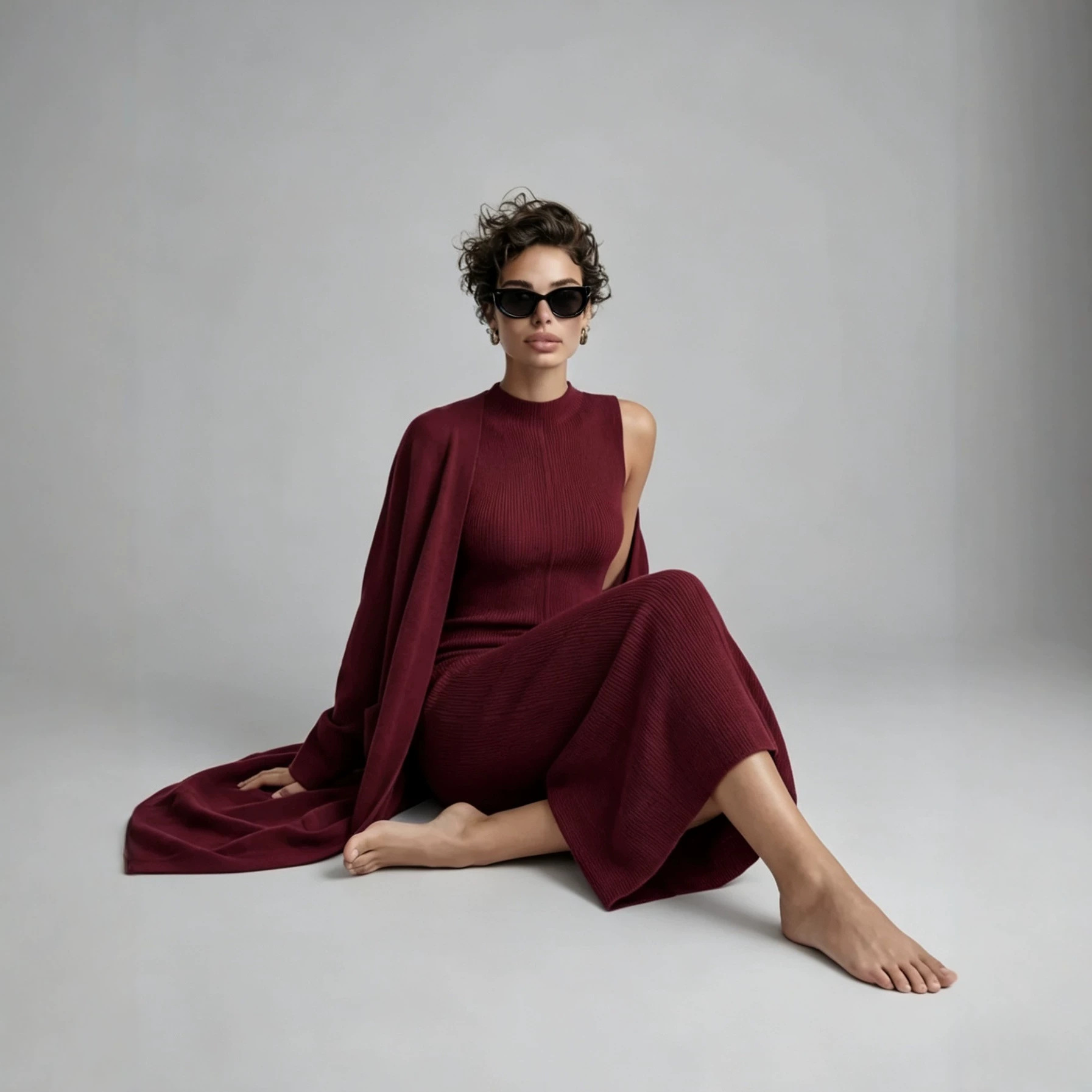 A complete set of stylish autumn and winter outfits for cross-border trade, featuring a sleeveless knitted dress and a long knitted cardigan
