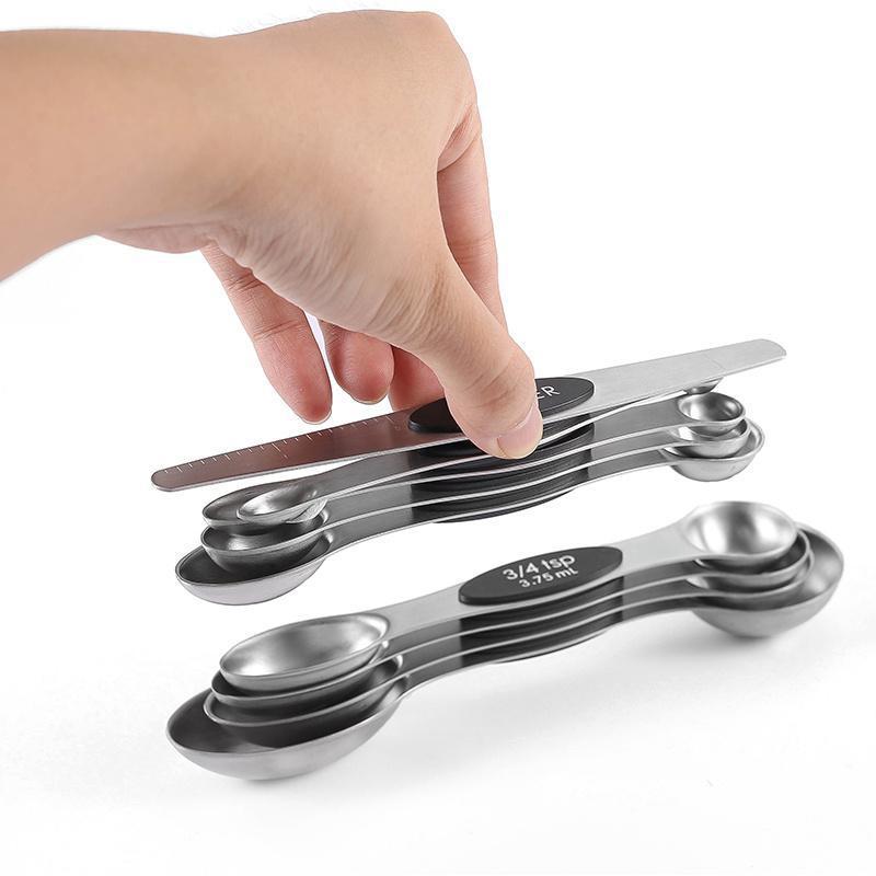 Cross-border stainless steel measuring spoon double-head magnetic suction set baking tool 9-piece kitchen wonder