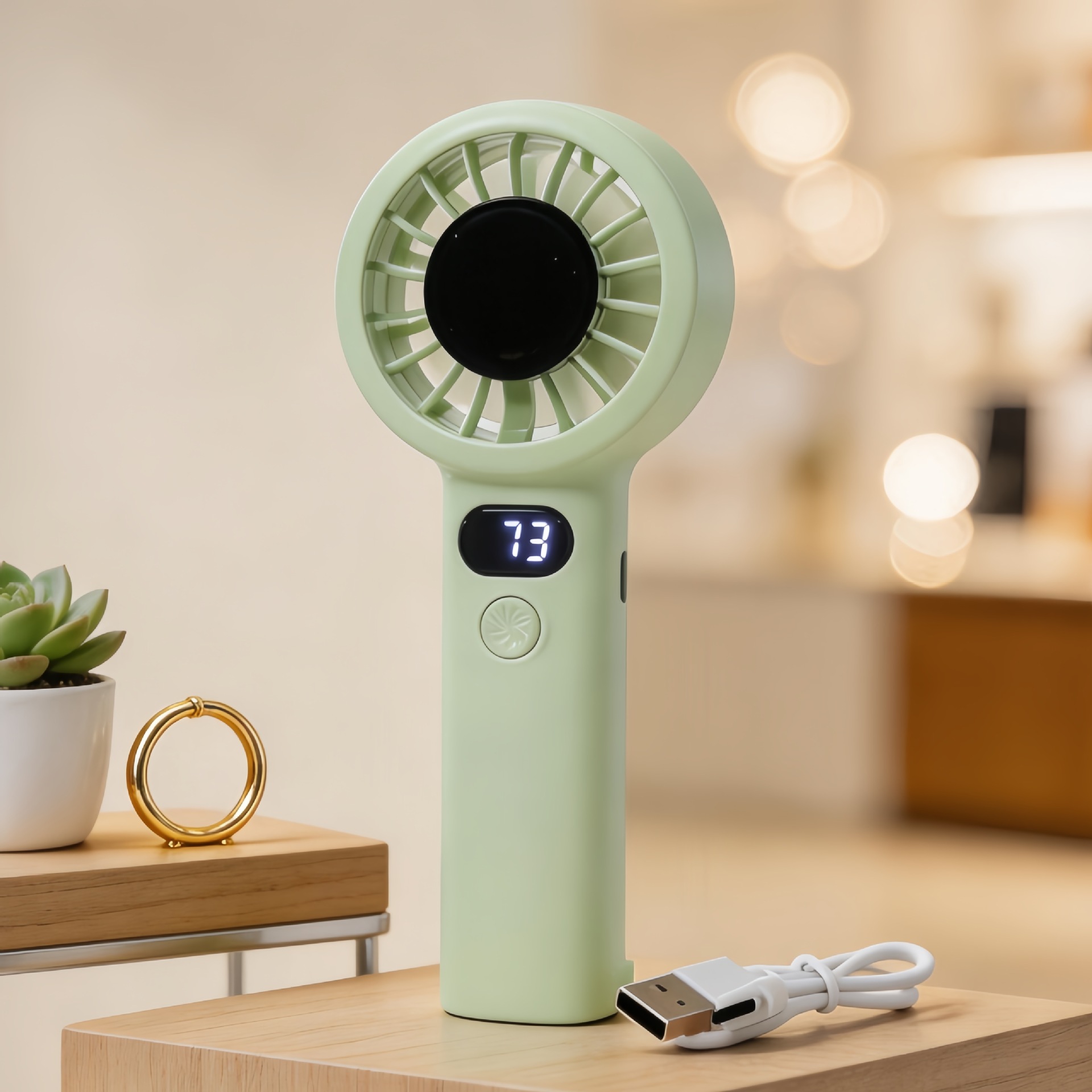 Mini handheld rechargeable wall-mounted fan with fresh floral print, perfect for summer outdoor use, three-speed fan wholesale.