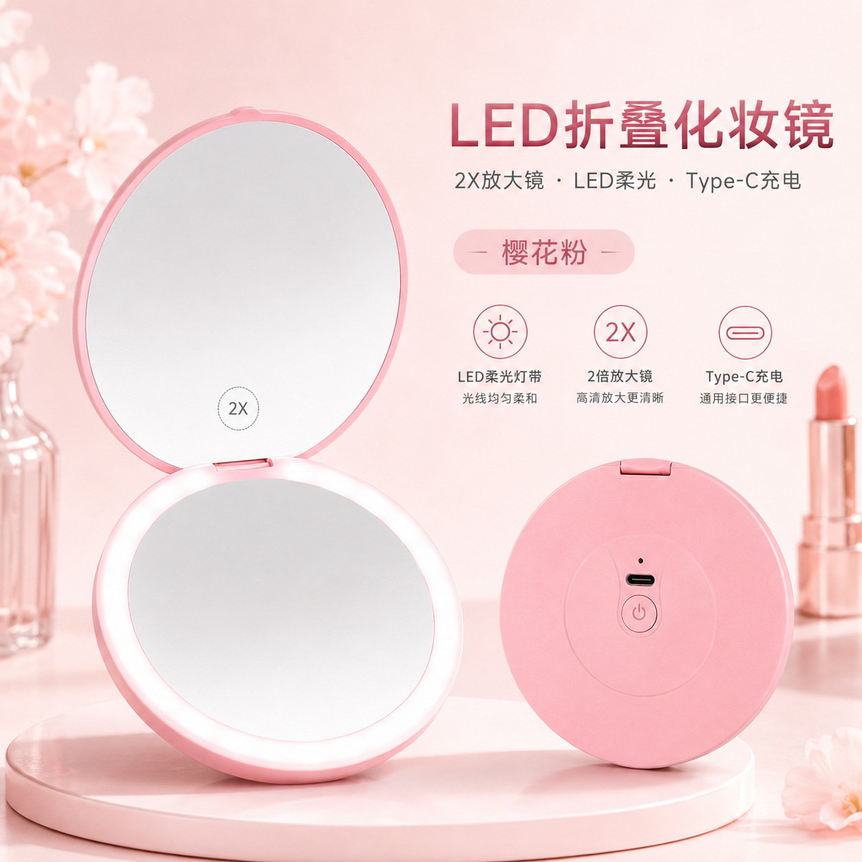 Cross-border LED makeup mirror light mirror dormitory desktop LED makeup mirror with light makeup mirror
