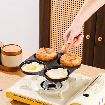 Cross-border egg frying pan, breakfast pan, household four-hole frying pan, multi-functional egg burger mold, flat non-stick pan, fine iron