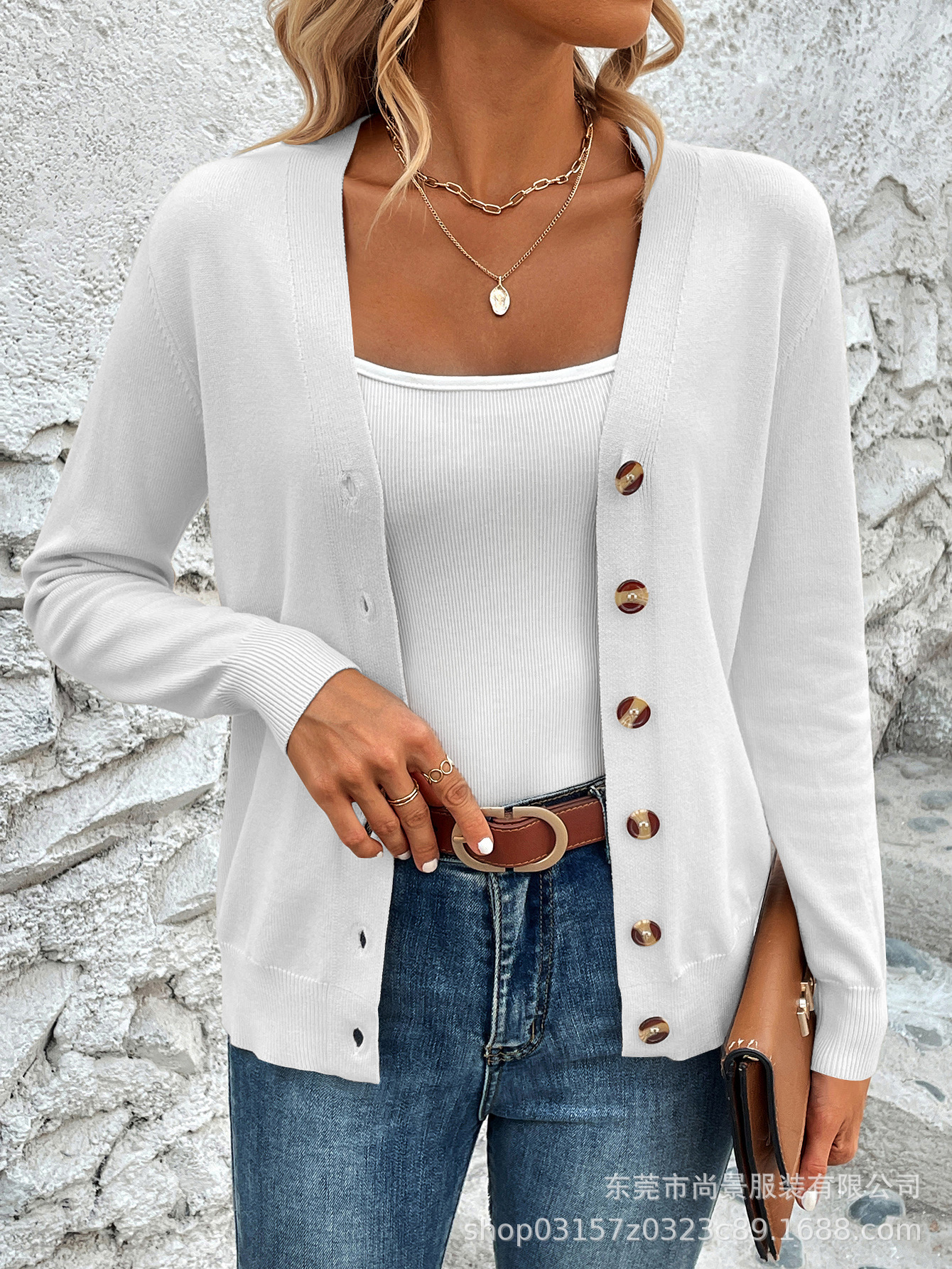 24 European and American Amazon Wish AliExpress Cross-border Foreign Trade EABY Women's Simple Solid Color Long-sleeved Sweater Cardigan