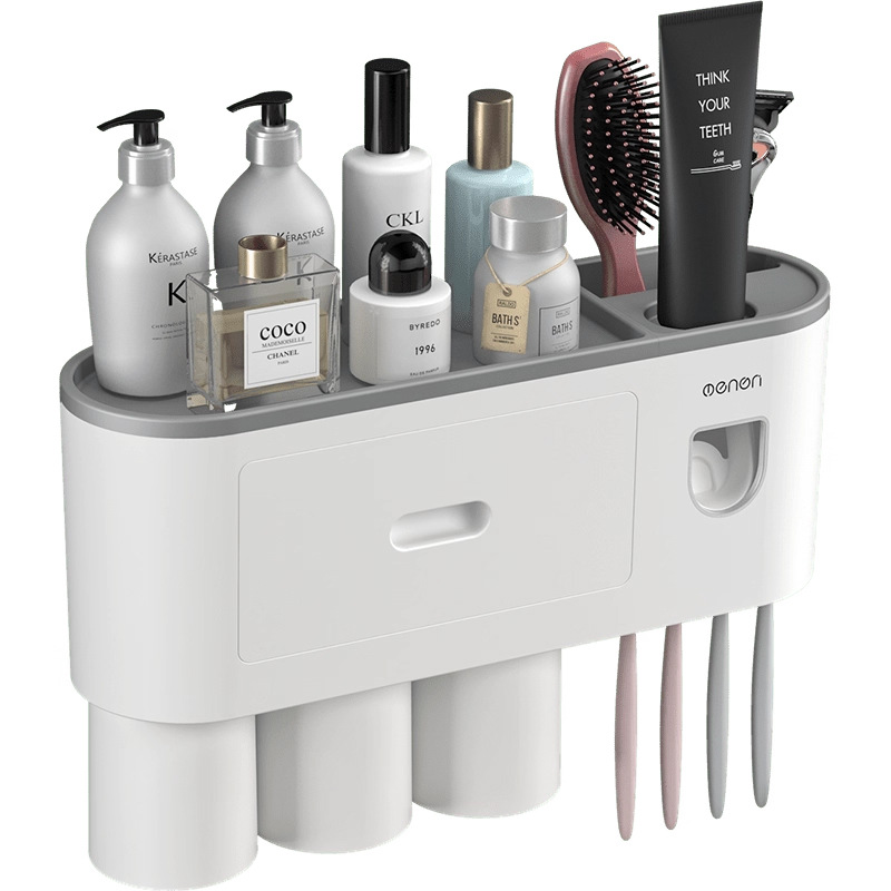 Wall-mounted toothbrush and cup holder with suction cup, no drilling required, wall-mounted toothpaste and toothbrush set.