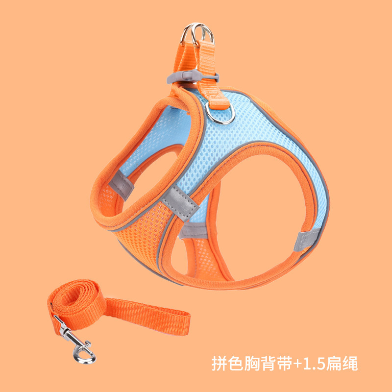 New cross-border pet supplies: Vest style pet chest and back straps, reflective and breathable cat and dog leashes, and dog walking leashes