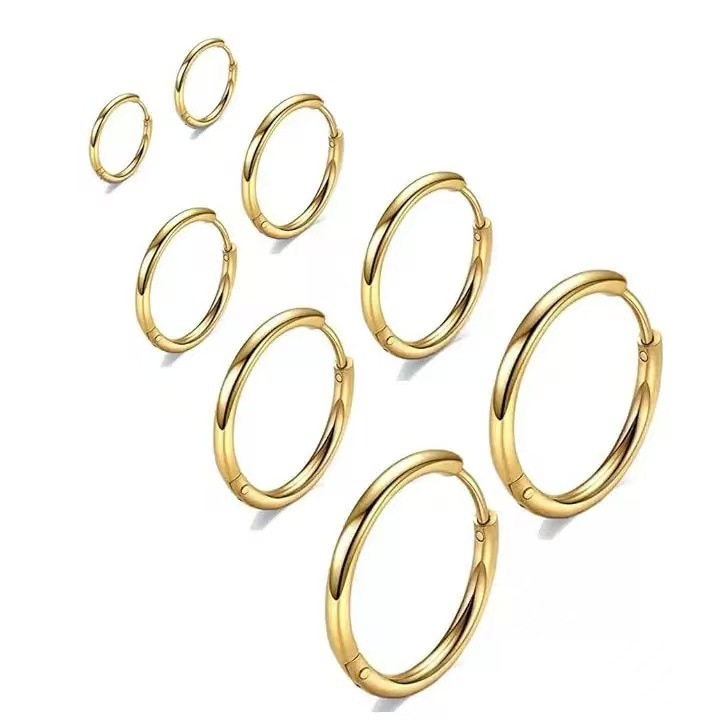 Cross-border stainless steel and titanium steel earrings for women, versatile earrings, plain hoop earrings, ear clips, Korean style geometric minimalist 2025 new style.