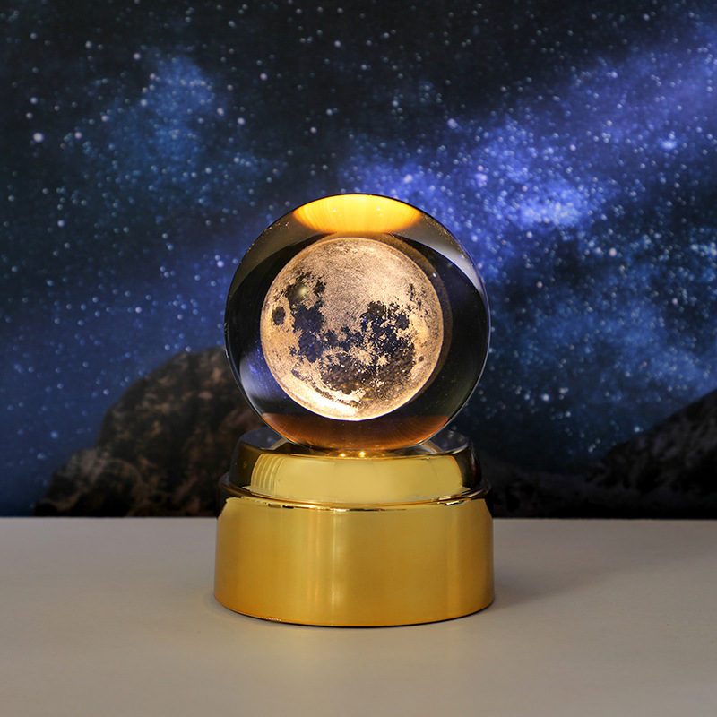 Rotating luminous base, galaxy crystal ball, 3d engraved night light, creative desktop decoration, ambient light, birthday gift