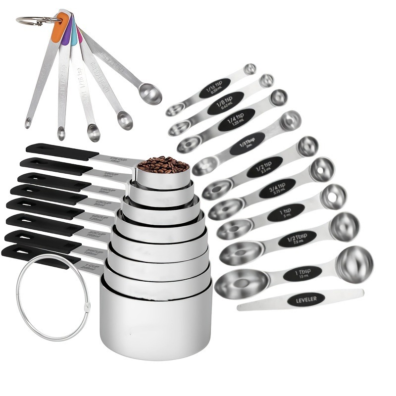 23-piece set of cross-border silicone measuring cups and spoons, stainless steel measuring spoons with scales, kitchen seasoning measuring spoons, baking tools