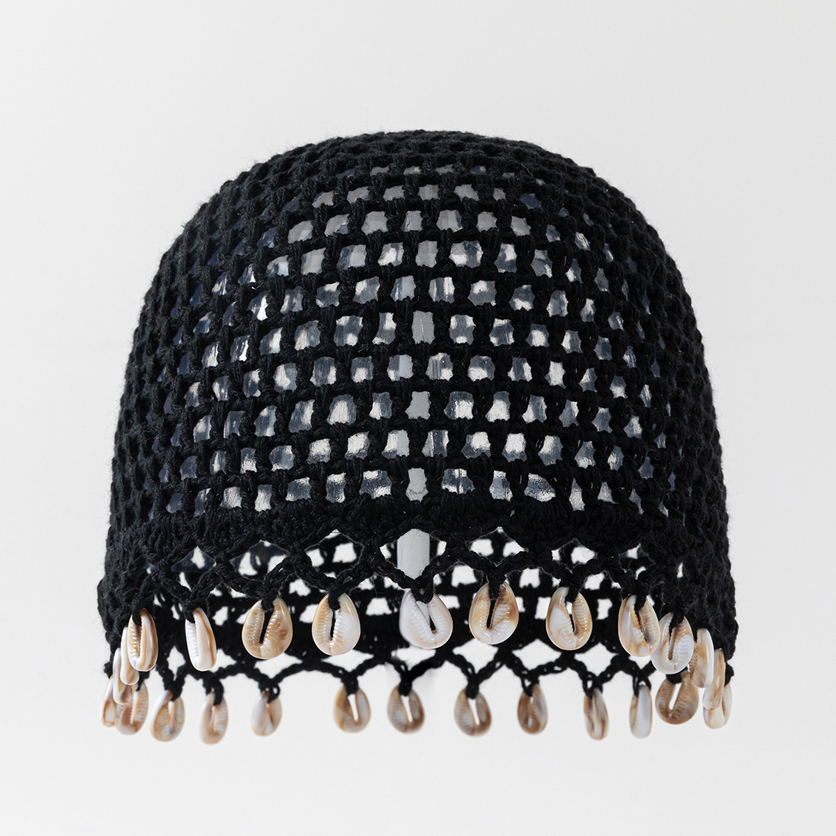 New cross-border trendy spring and autumn thin women's hat with hollowed-out handmade crocheted shell pendant cotton thread head covering and woolen hat