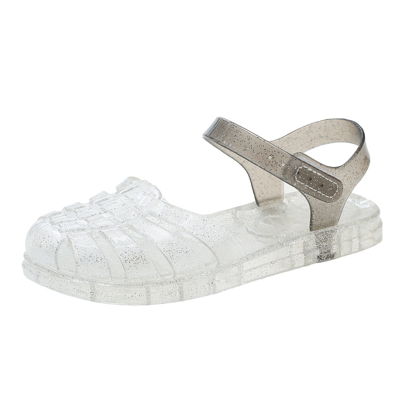 2025 Summer Girls' Jelly Sandals, Non-Slip Princess Shoes, Velcro Baby Roman Toe Crystal Beach Shoes