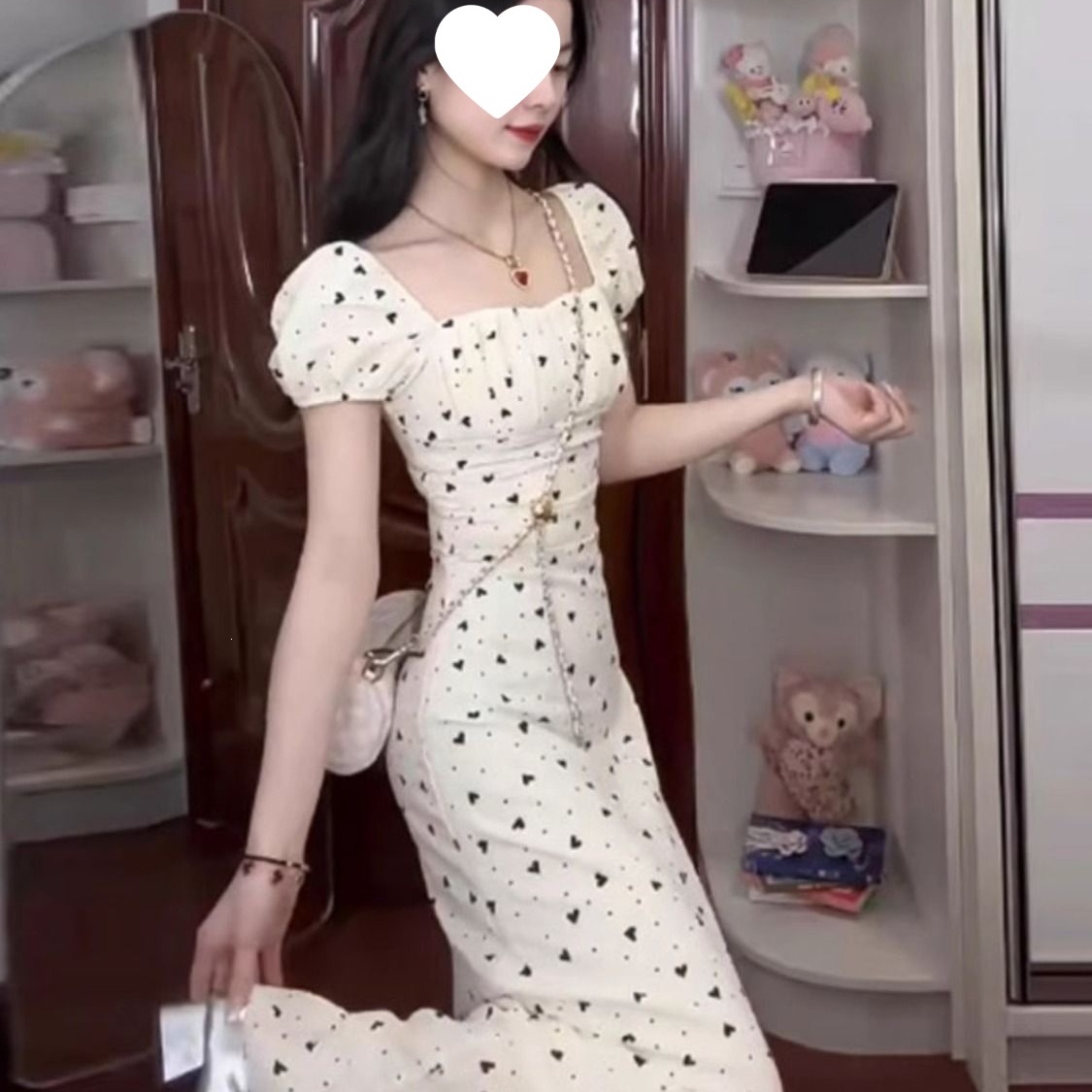 2026 Summer Dress: Slim Fit, Flattering, and Elegant French Style Square Neck Floral Polka Dot Maxi Dress