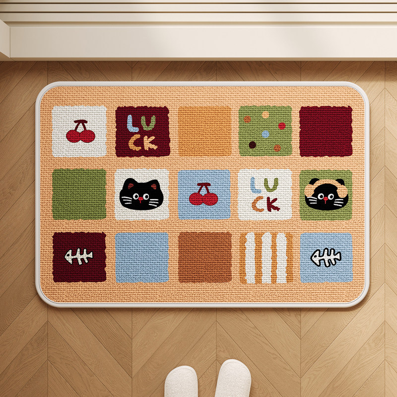 Cartoon retro linen diatomaceous earth absorbent and non-slip floor mat for toilets and bathrooms, stain-resistant bathroom mat.