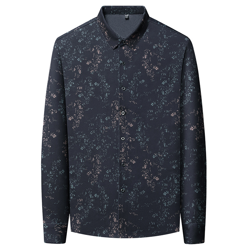 Seamless printed middle-aged men's shirt 2025 winter fleece thickened casual lapel breathable national trend long-sleeved shirt