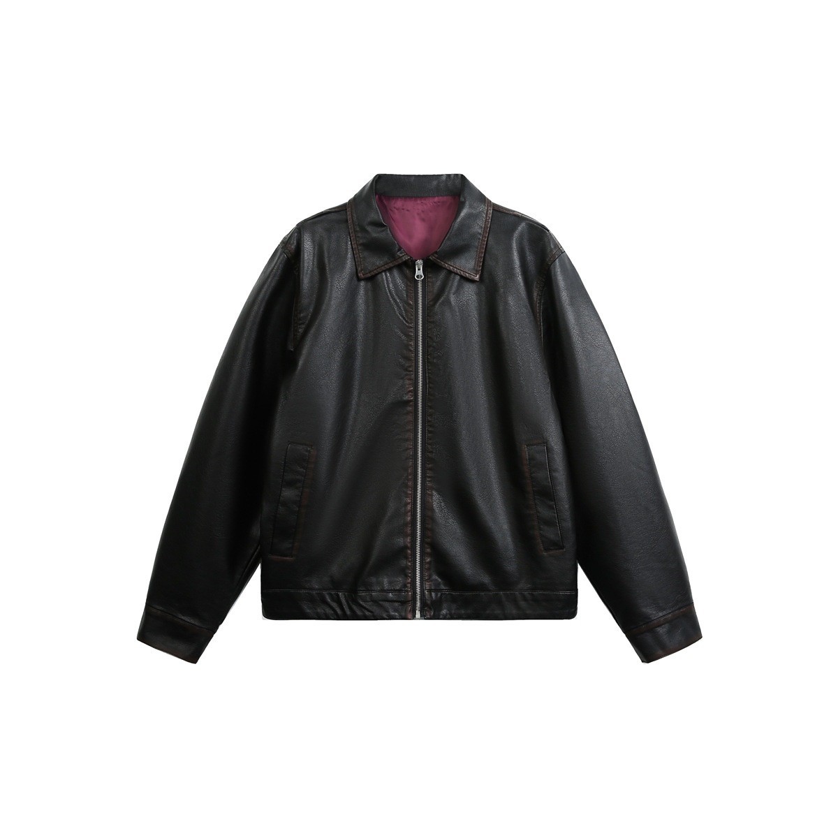 ANSWER ME retro brushed and aged PU leather jacket, men's and women's trendy brand loose motorcycle jacket, leather jacket W529