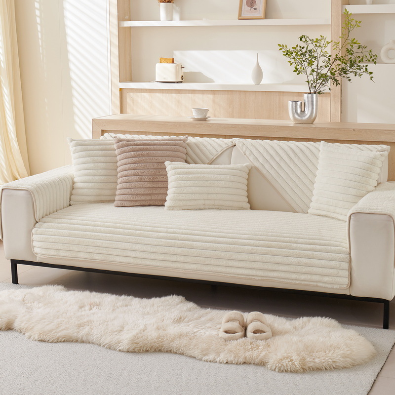 Plush sofa cushions, 2024 autumn/winter new style, high-end simple leather sofa cover, thickened warm fabric, non-slip seat cushions.