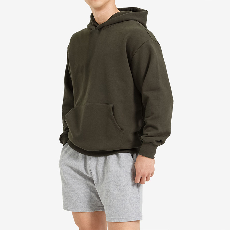GYMSAHRK hooded sweatshirt Men's heavyweight 300g pure cotton solid color sporty off-the-shoulder Hong Kong-style hooded shirt with loops