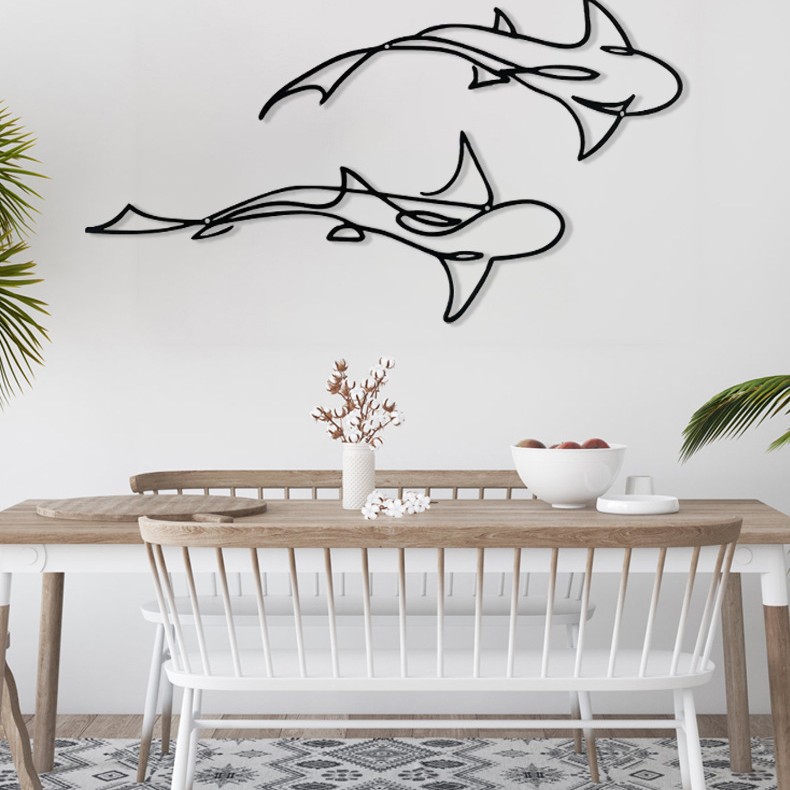 Cross-border luxury two shark decorative crafts, Instagram style home wall decorations, living room, homestay, hotel, factory direct supply