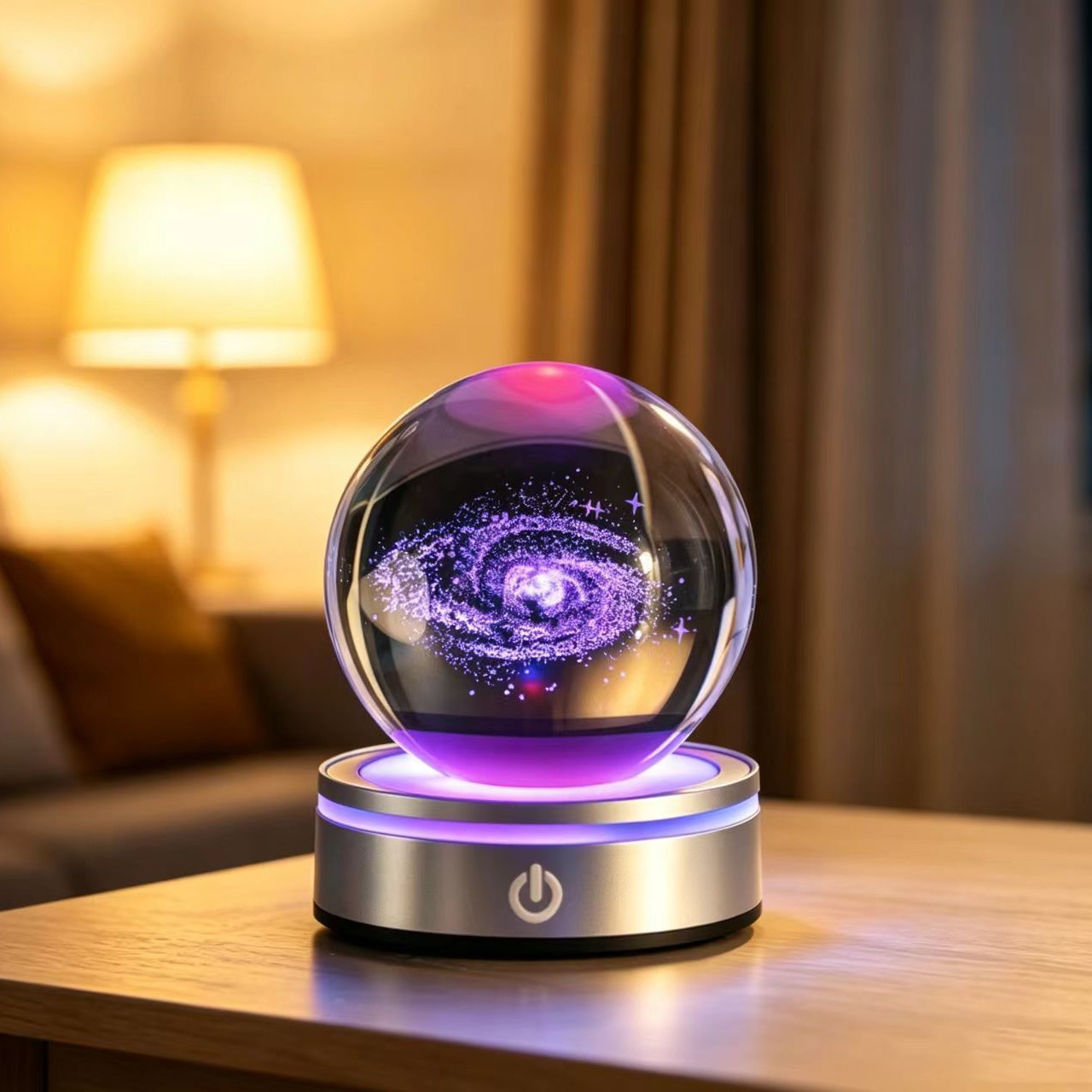 Cross-border bestseller 3D engraved luminous ball ornament, colorful night light gift for lovers, 8CM crystal ball with light