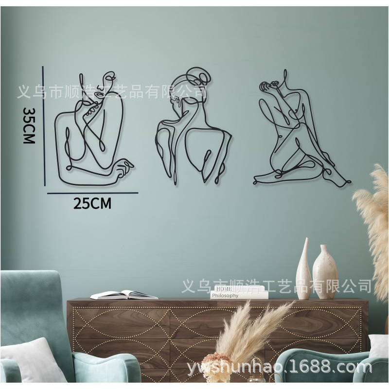 Metal minimalist abstract female wall art creative decoration wrought iron silhouette single line female tin painting