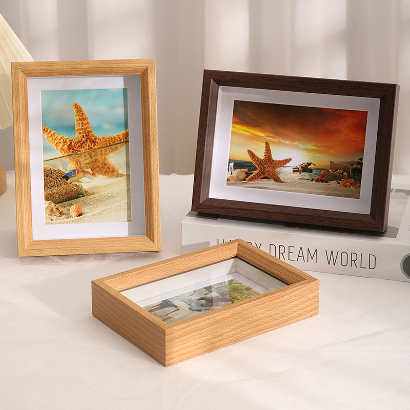 Hollow wooden photo frame, tabletop high-end picture frame, 6-inch dried flower specimen frame, wall-mounted slanted glass photo frame