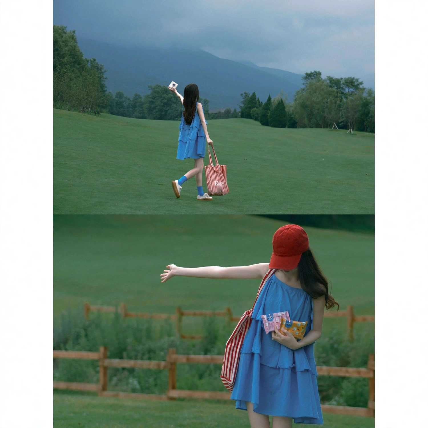 Chic and pretty Korean style gentle blue tummy-concealing and youthful sundress for women, perfect for summer.