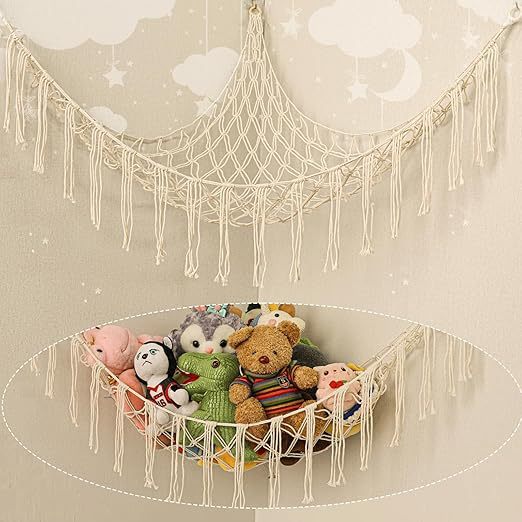Cross-border handmade woven cotton rope storage net bag for dolls, toys, wall-mounted hammocks, children's room doll storage net bag
