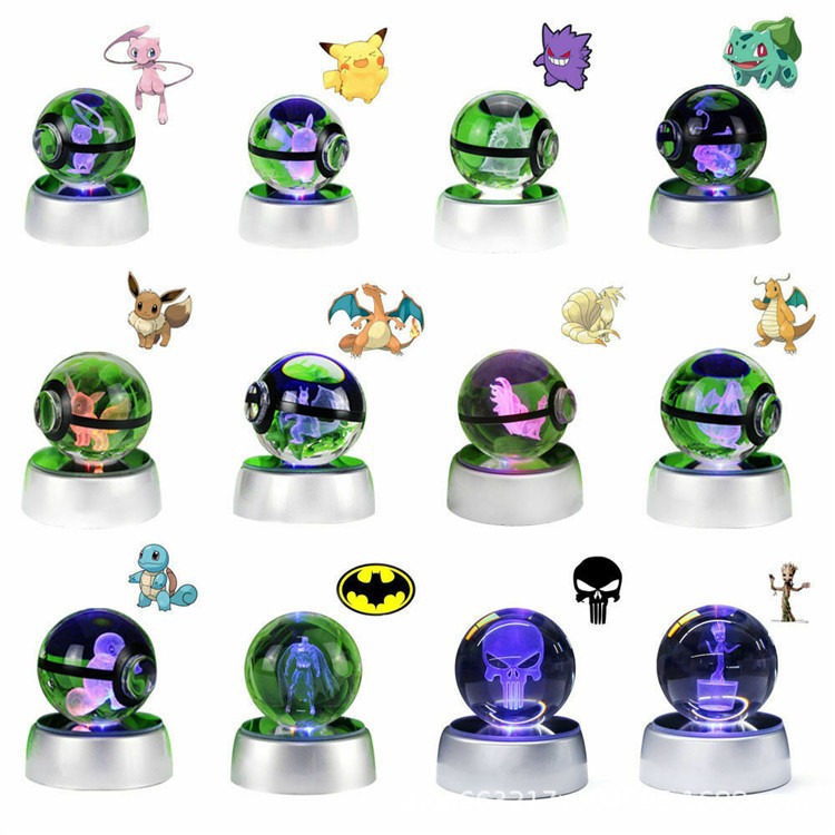 Cross-border factory direct sales of Pokemon, 3d engraved crystal balls and anime night lights