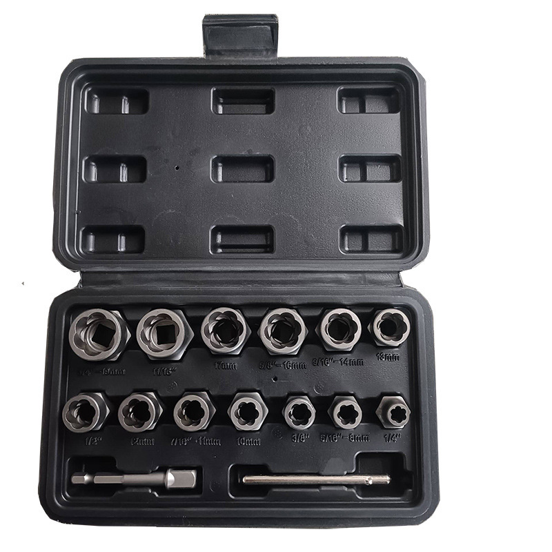 Industrial-grade 14-piece set of broken nut remover, disassembly tool, reverse thread sleeve nut remover