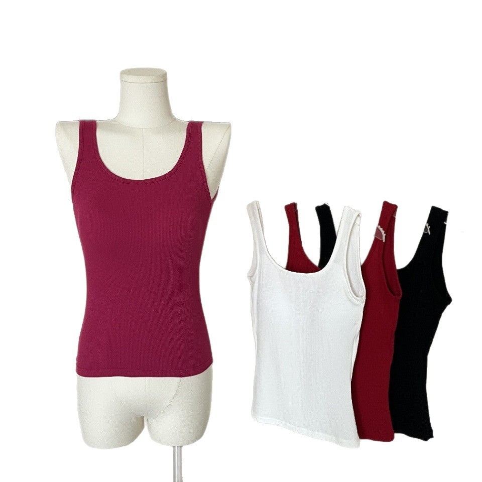 Live Stream Hot Selling Item: Backless Ribbed Cotton Camisole with Integrated Bra Pads, Long Style, Suitable for Women, Inner Wear, and Outer Wear