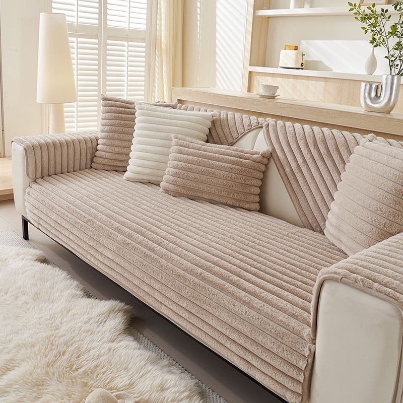 Hot-selling cross-border wholesale cream-colored winter rabbit warm plush non-slip sofa cushion, light luxury thickened seat cushion and backrest towel