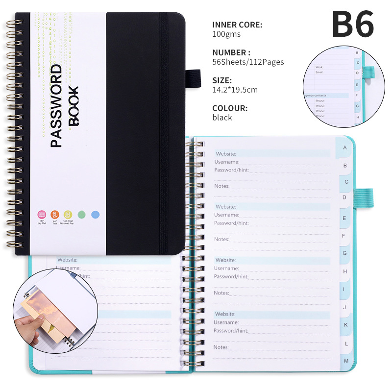 A6 Cross-border Password Coil Notebook with Customized Letter Labels, Index Address Notebook, Business Meeting Notebook, Logo