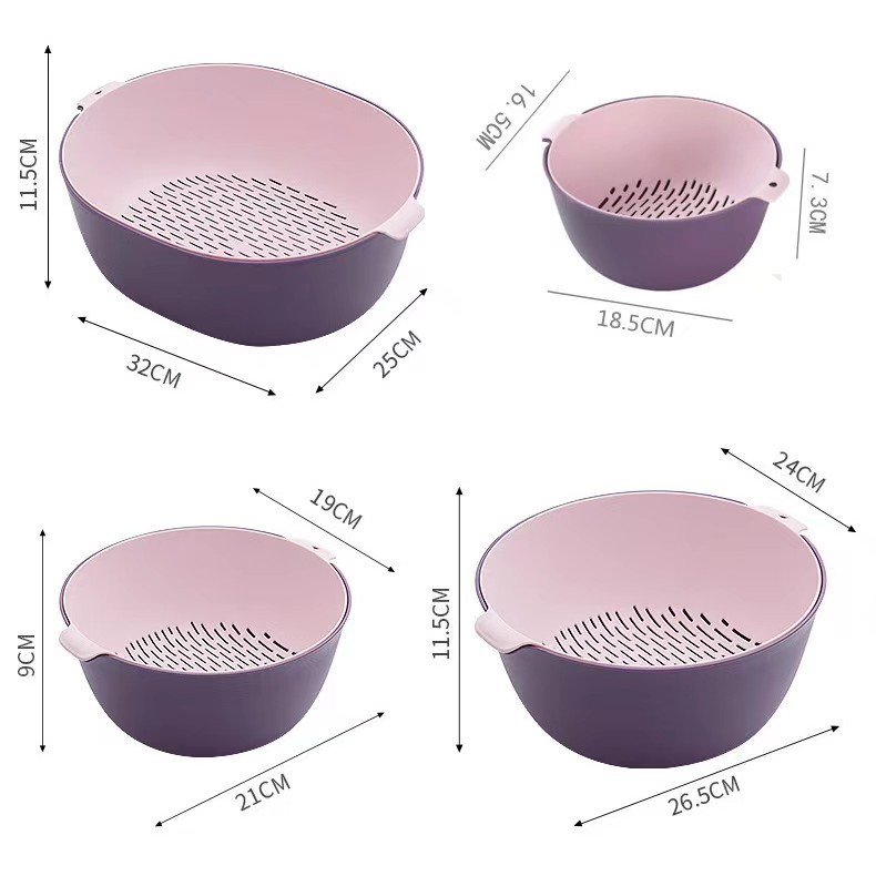 Double-layer drain basket, household thickened plastic fruit washing basket, multi-functional living room kitchen fruit plate vegetable washing basin basket