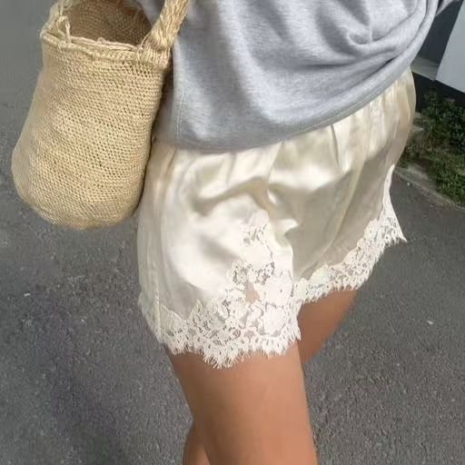 2026 New European and American cross-border fashion Spring and Autumn women's Lace lace loose wide-leg shorts