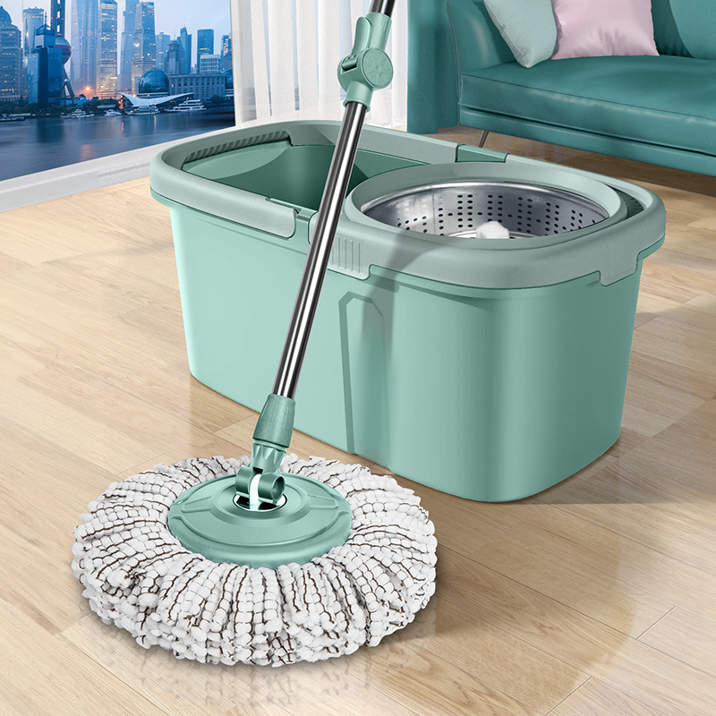 Hands-free rotating mop, dual-drive spin-drying floor cleaning marvel, thickened single-bucket mop cloth, suitable for both wet and dry use.