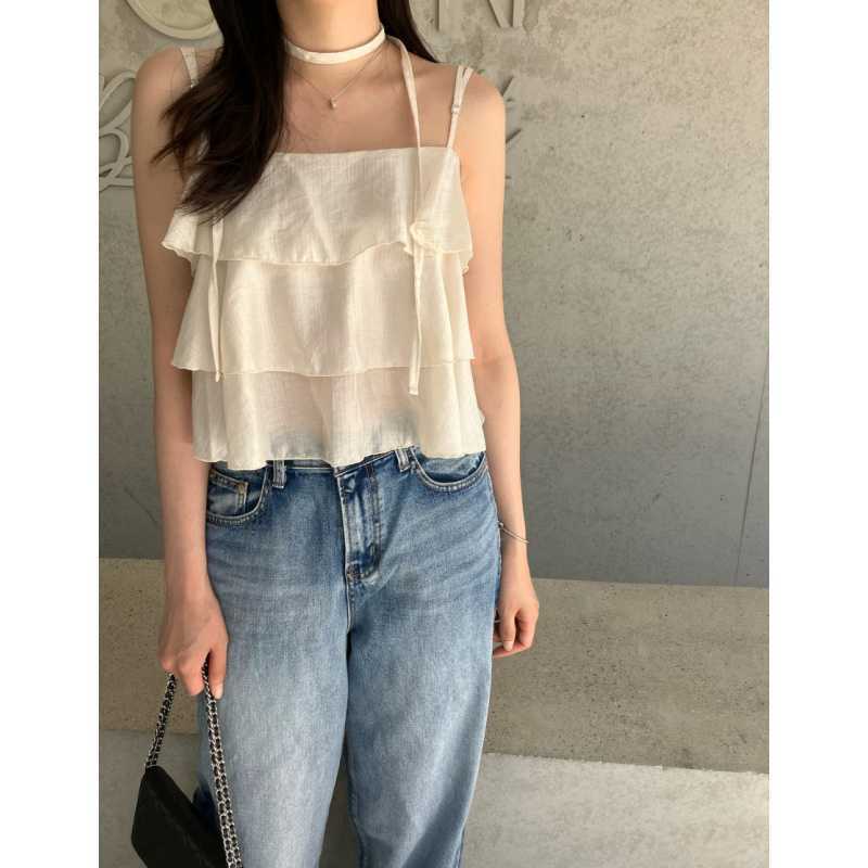 Korean summer style ruffled cake halter top