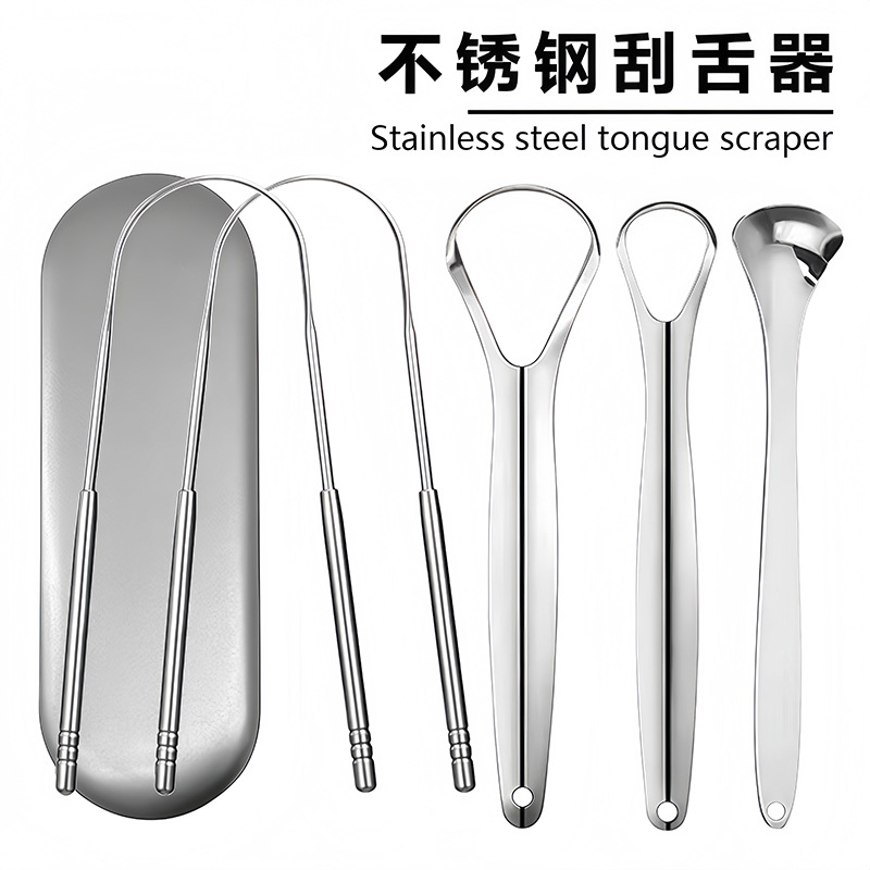 Manufacturer of stainless steel tongue scrapers, tongue cleaning tools, oral scrapers, tongue cleaning devices, and wholesale tongue scraping tools.
