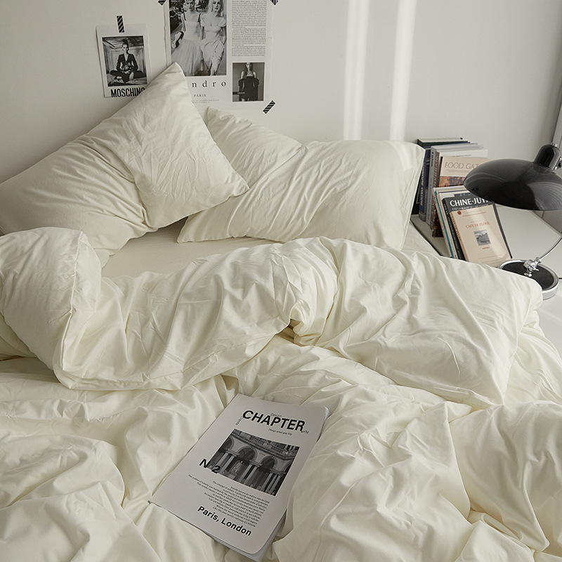 Multi-piece bedding set, four-piece set, washed pure cotton, dormitory bed sheet, duvet cover, solid color, two-tone, simple fitted sheet, three-piece set.