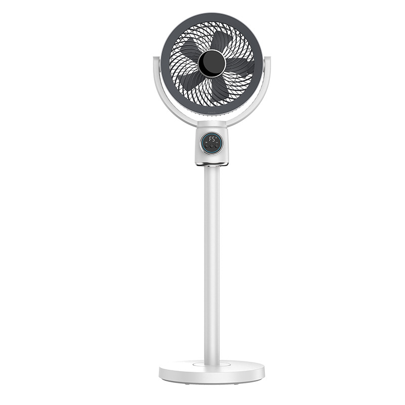 Cross-border wireless smart home floor fan with voice control, USB rechargeable upright air circulator.