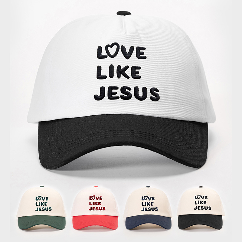 TEMU SHEIN Cross-Border Hot Selling Hat Embroidery LVE LIKE JESUS Heart Color Block Baseball Cap