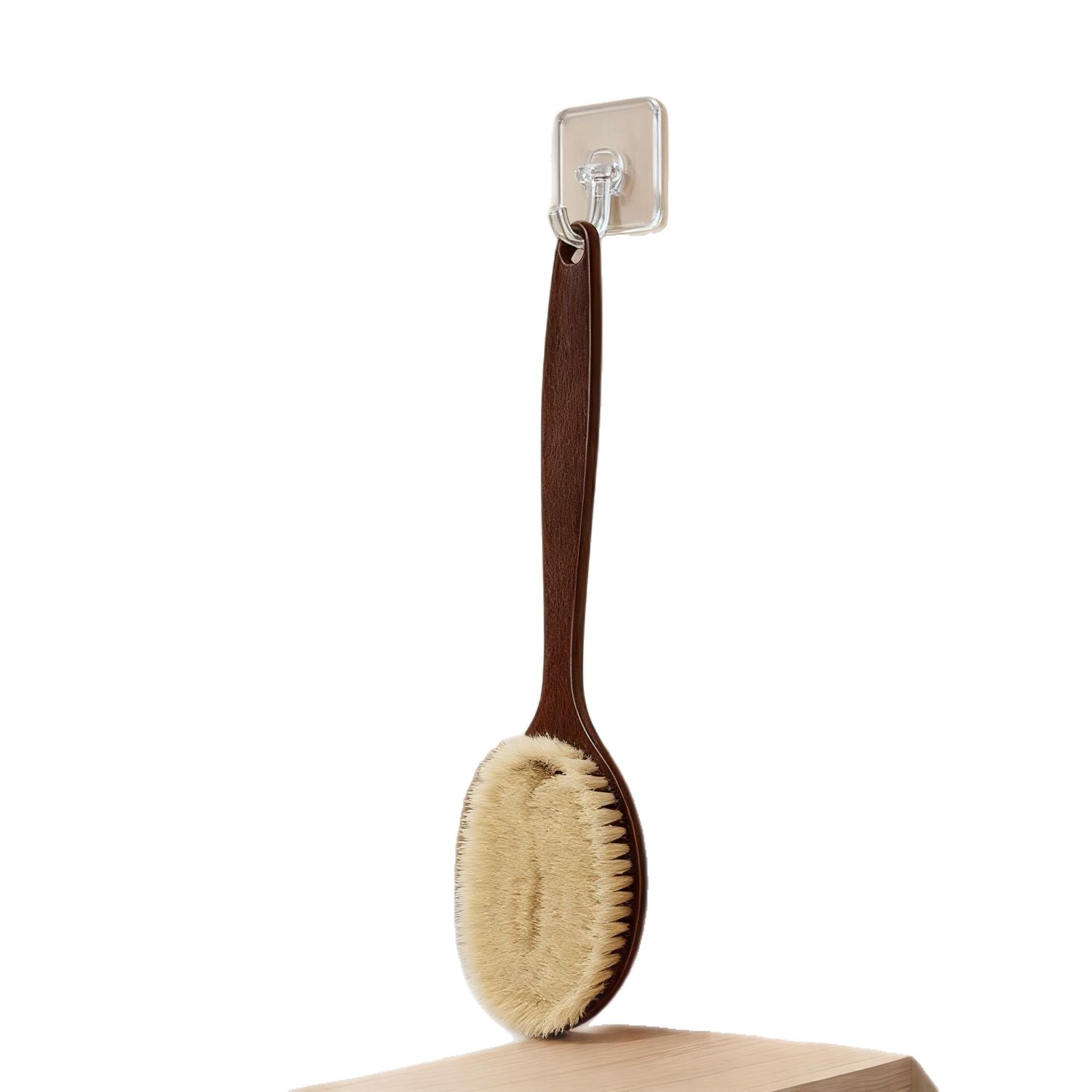 Coffee-colored bath brush, shower brush, wet and dry dual-use, long-handled, palm-shaped, two-in-one scrubbing brush, bath and back scrubber.